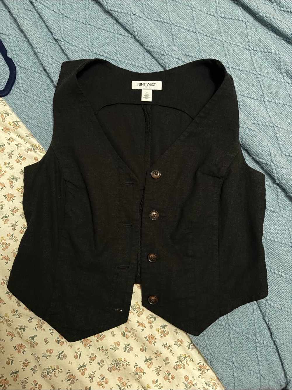 Nine West Black linen blend Sleeveless Top with Interior Label